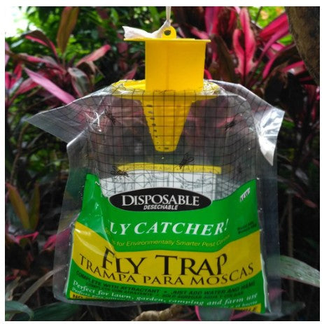 Flies Be Gone Fly Trap - Disposable Non Toxic Fly Catcher - Made in USA -  Natural Bait Trap for Patios, Ranches. Easy to Use Outdoor Fly Traps, Keeps